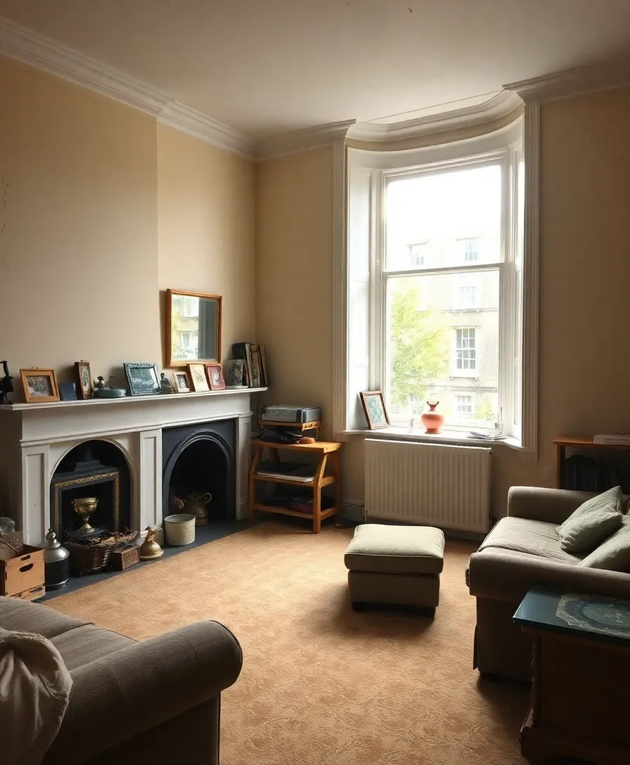 Tired Victorian terrace living room in Stoke Newington before AI redesign